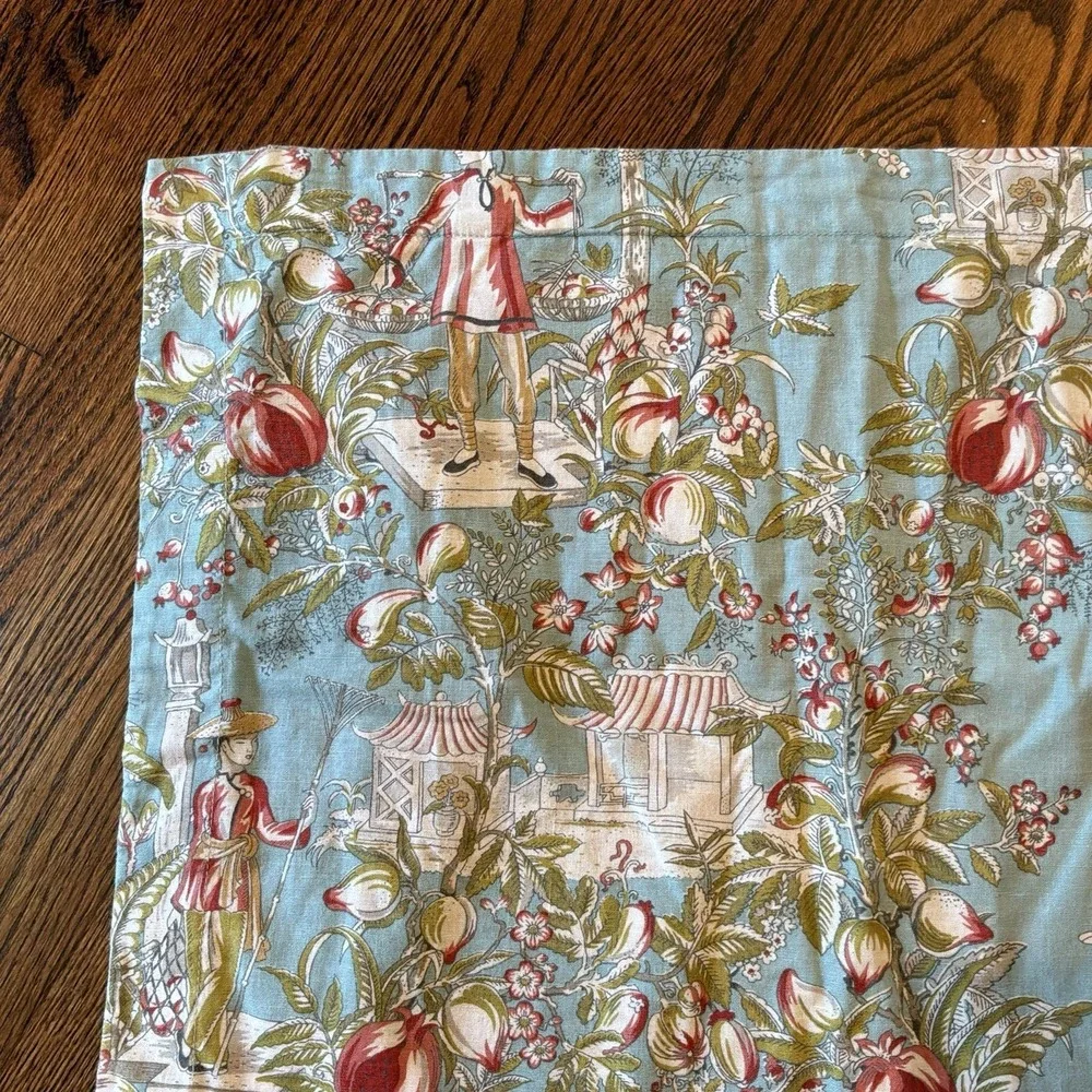 RARE POTTERY BARN Asian Toile Chinoserie Pagoda Linen-Cotton Standard Sham EUC